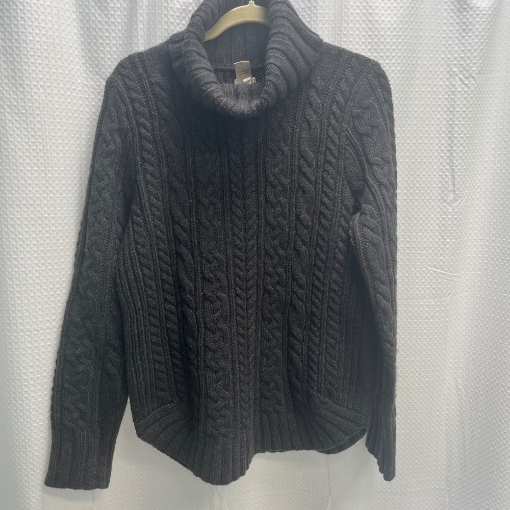 Duluth Trading Co Womens Gray Wool Cashmere Cable Knit Cowl Neck Sweater Size M
